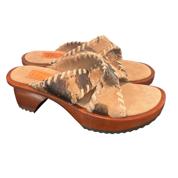 Jim Barnier Wooden Heel Clog Crossover Copper Must Women Size 8 Platform Sandals - Picture 5 of 10